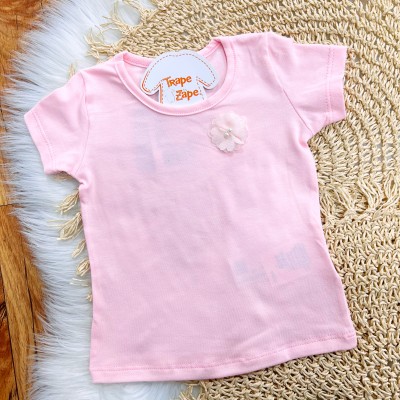 Conj. Blusa Florzinha e Short Saia em Tule Floral - Rosa